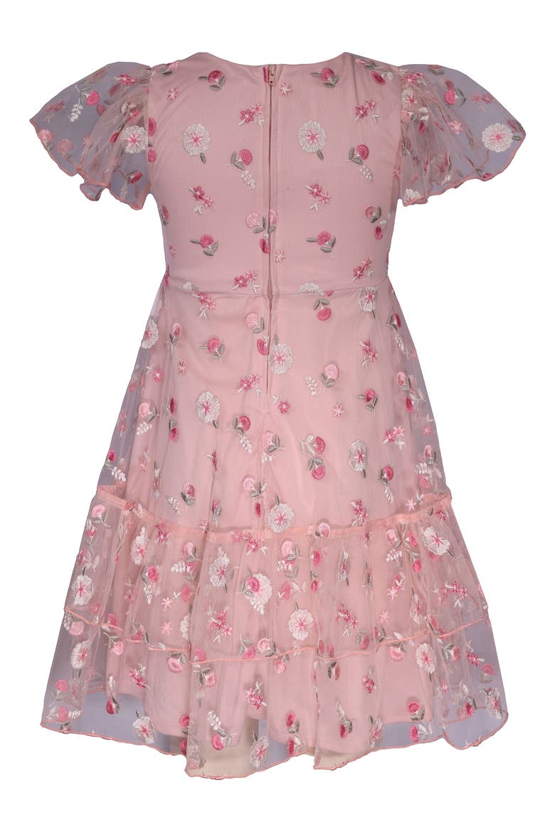 Kids' Floral Embroidered Tiered Tulle Dress, Alternate, color, ROSE
