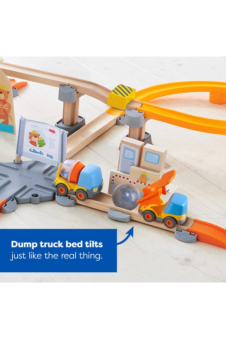 Kullerbu Construction Zone Track Set with Dump Truck, Cement Mixer & Crane, Alternate, color, Multi