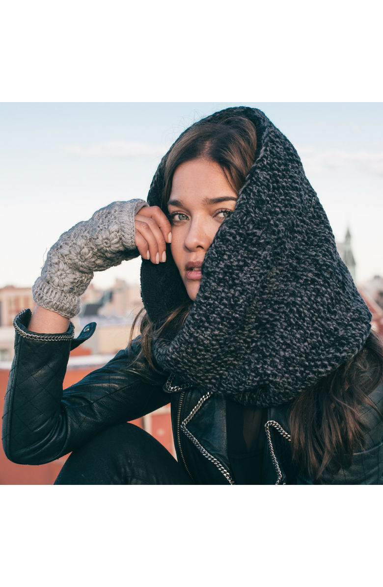 Nirvanna Designs Flower Crochet Handwarmers, Alternate, color, Black