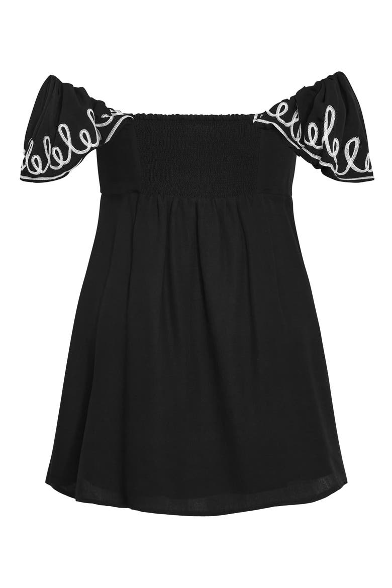 Hana Embroidered Off the Shoulder Minidress, Alternate, color, BLACK