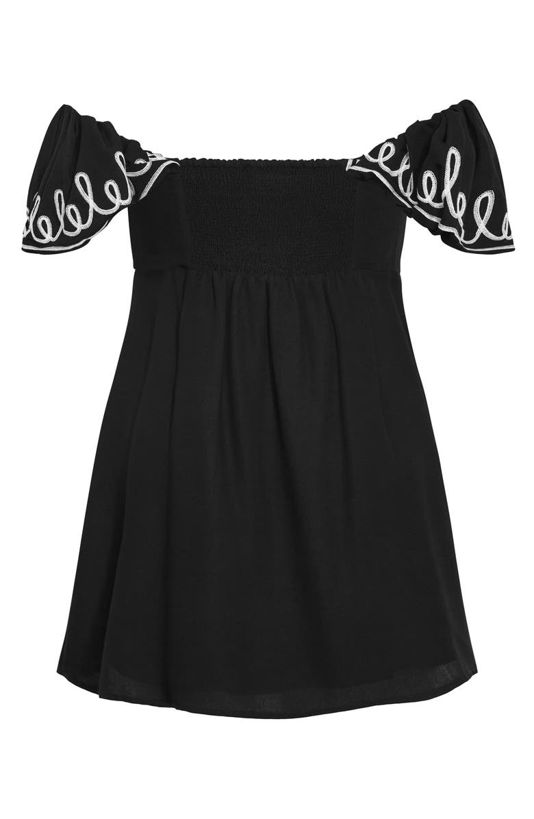 City Chic Hana Embroidered Off the Shoulder Minidress, Alternate, color, Black