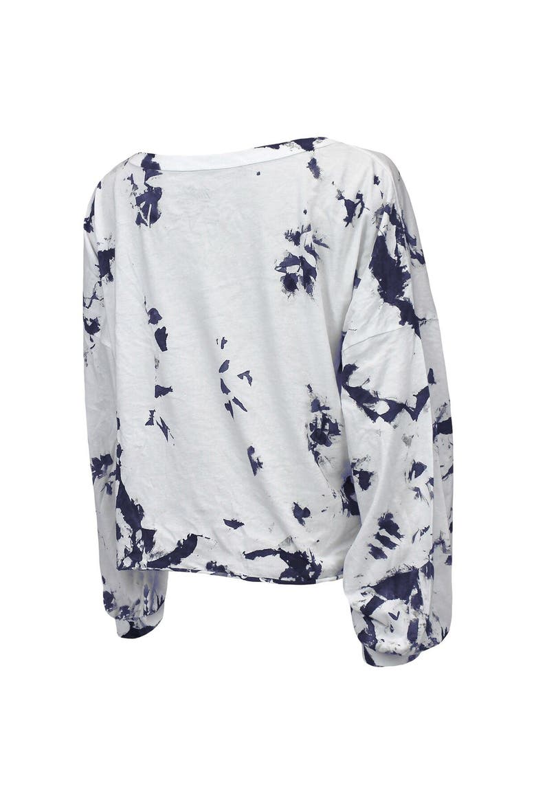 Women's Majestic Threads White/Navy Tennessee Titans Off-Shoulder Tie-Dye V-Neck Long Sleeve T-Shirt, Alternate, color, White