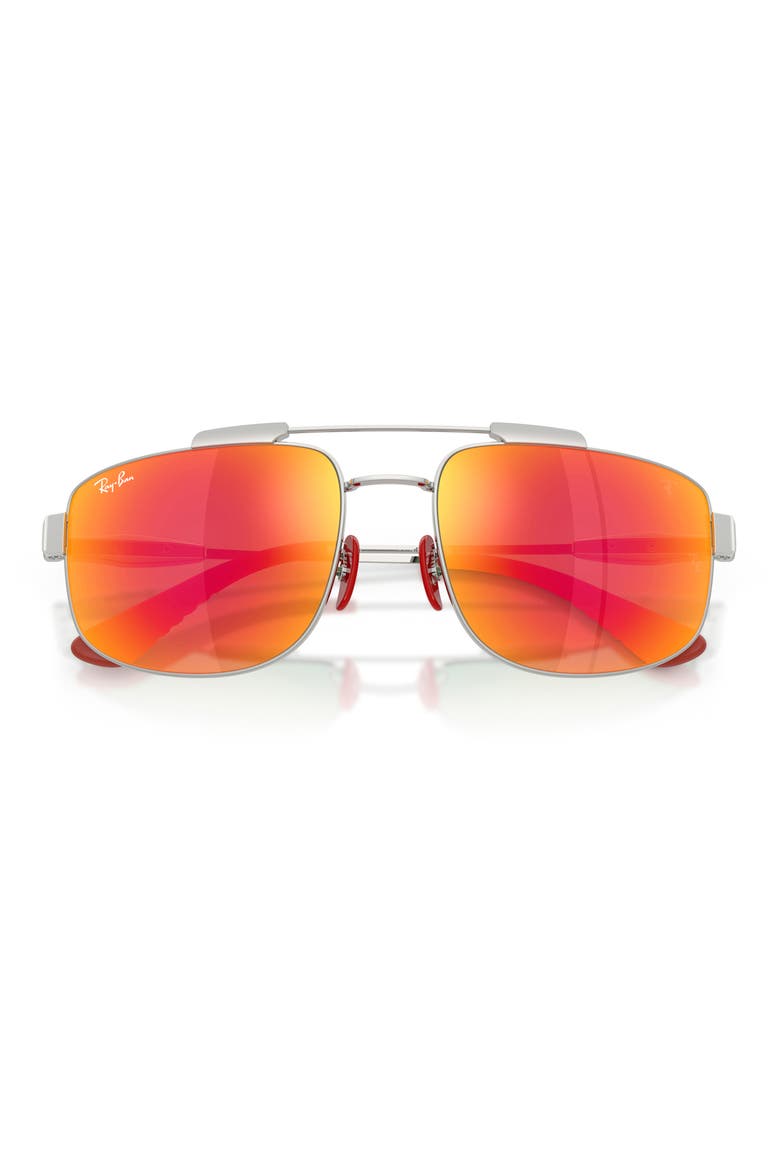 58mm Ferrari Square Sunglasses, Alternate, color, SILVER / GREY MIRROR RED