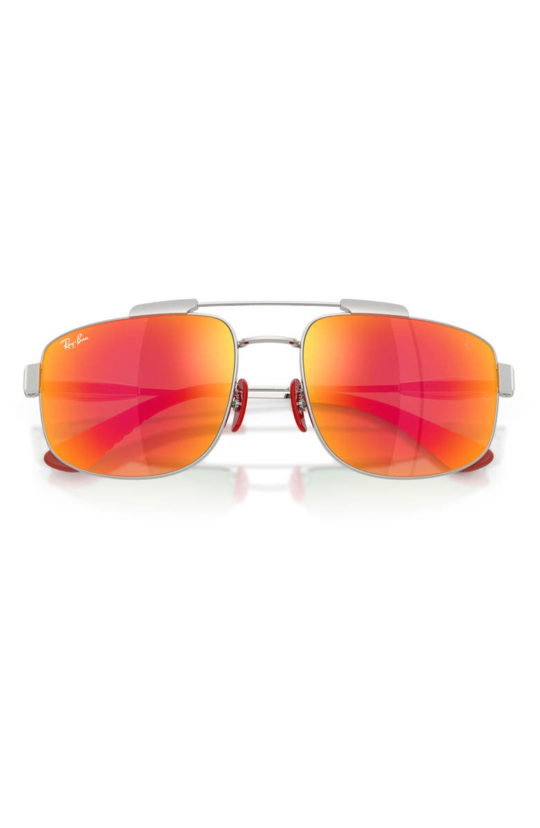 Ray-Ban 58mm Ferrari Square Sunglasses, Alternate, color, Silver / Grey Mirror Red