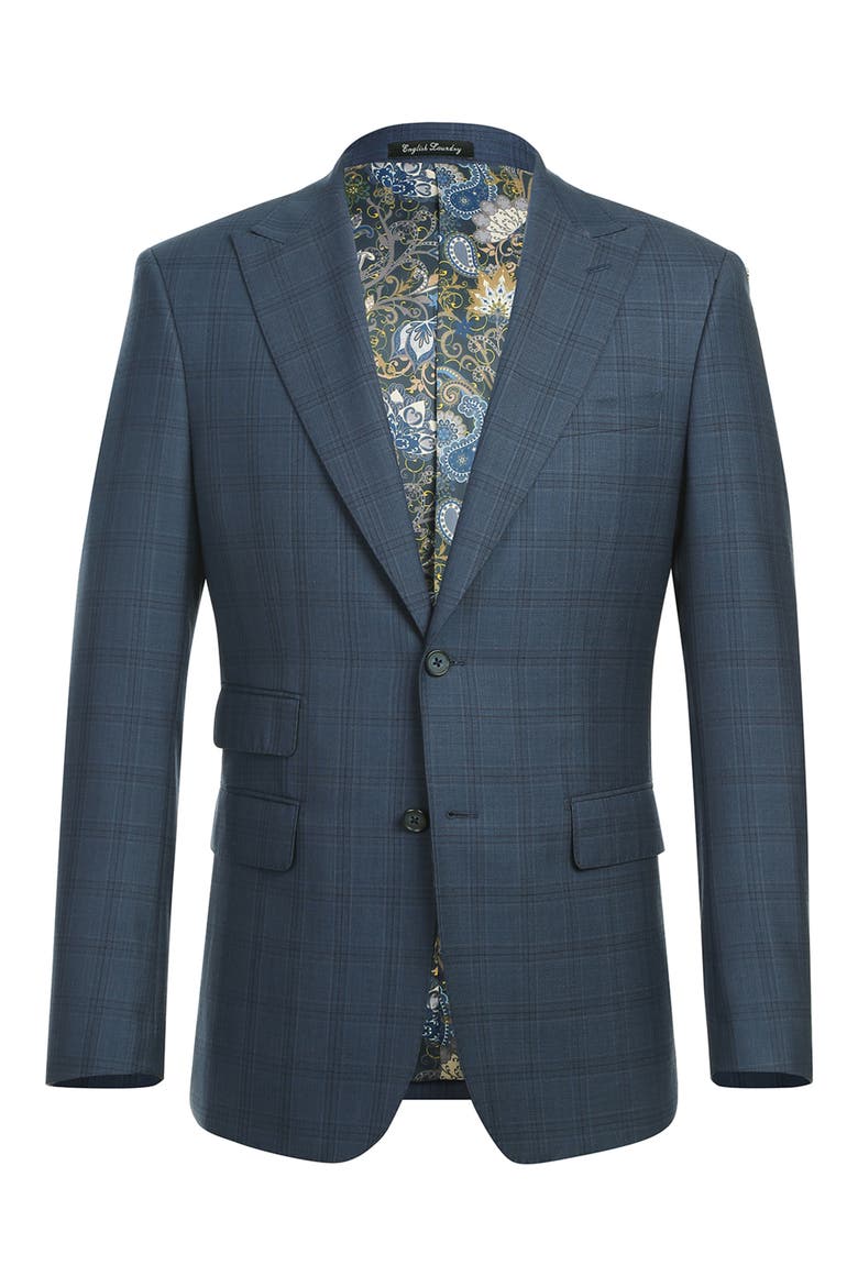 Plaid Trim Fit Wool Blend Two-Piece Suit, Alternate, color, BLUE