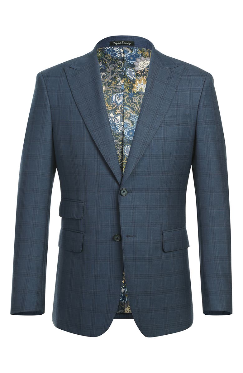 English Laundry Plaid Trim Fit Wool Blend Two-Piece Suit, Alternate, color, Blue