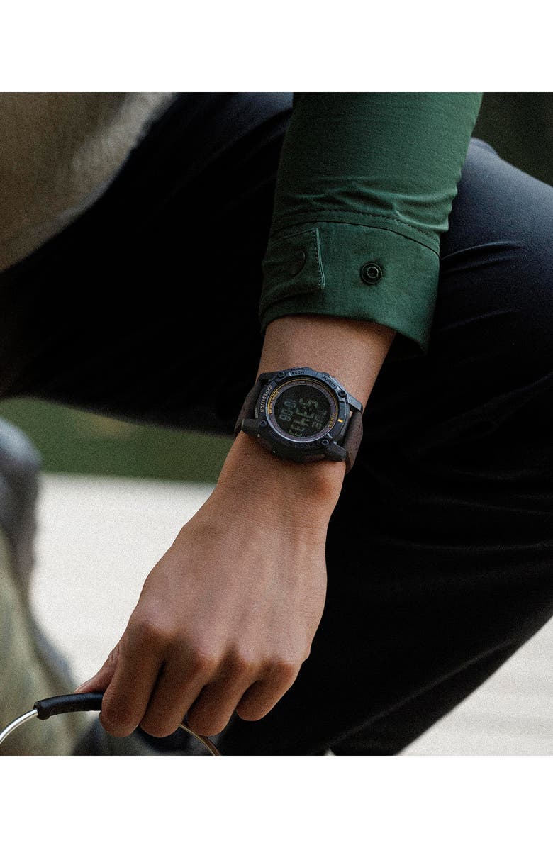 Timex<sup>®</sup> Expedition Ridge Solar Digital Silicone Strap Watch, 49mm, Alternate, color, Brown