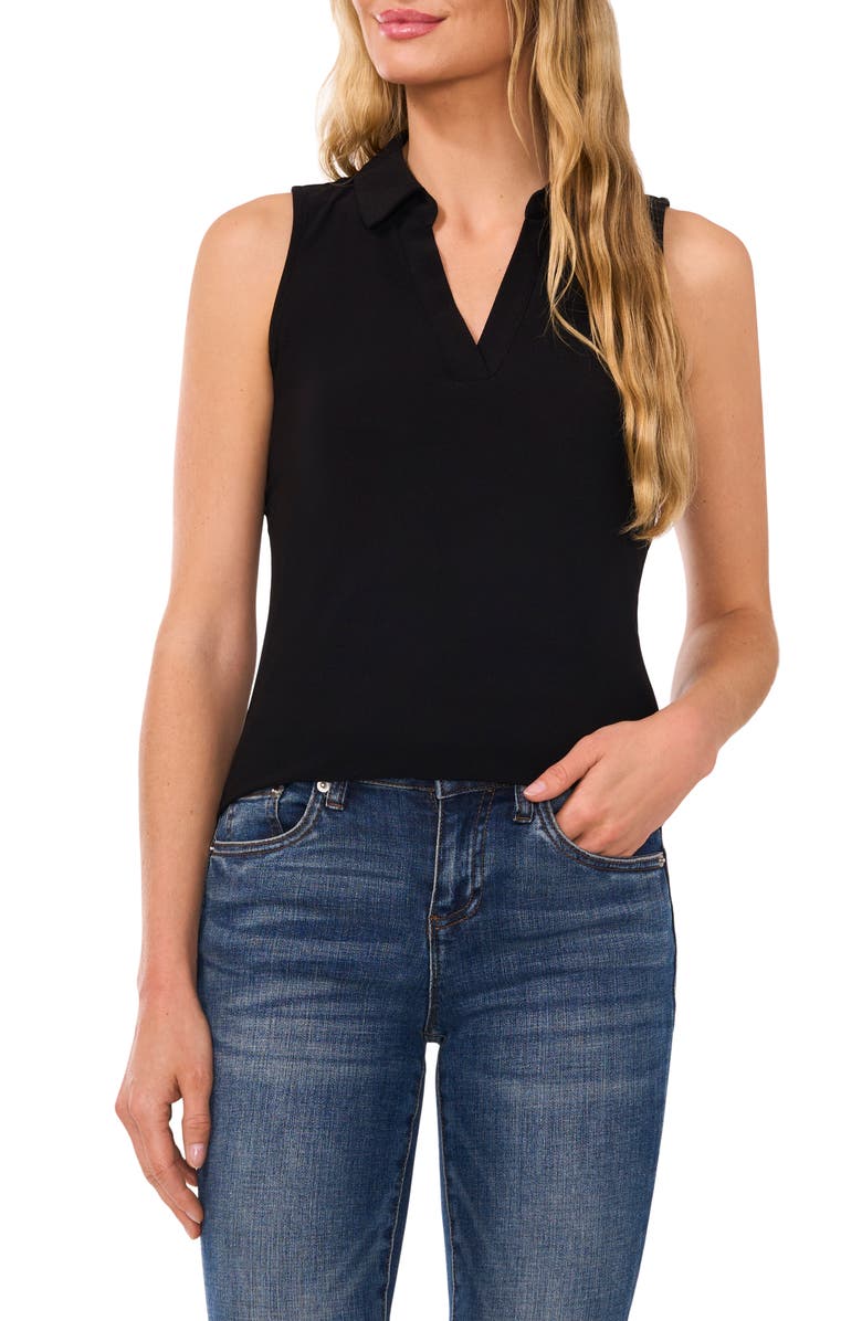 CeCe Sleeveless Crepe Knit Polo, Main, color,