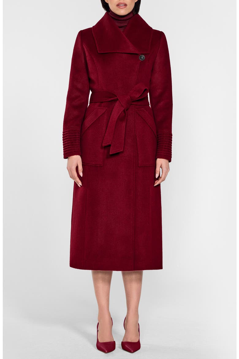 Shawl Collar Alpaca & Wool Longline Coat, Alternate, color, GARNET RED