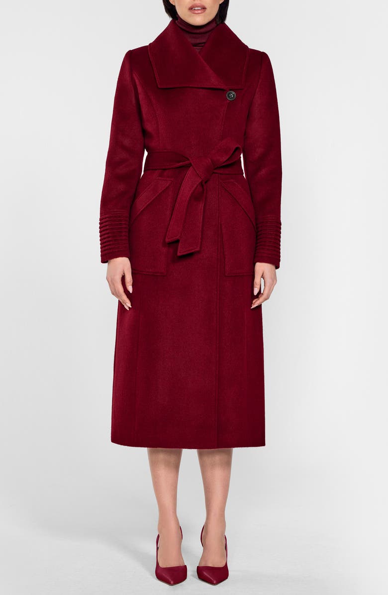 SENTALER Shawl Collar Alpaca & Wool Longline Coat, Alternate, color, Garnet Red