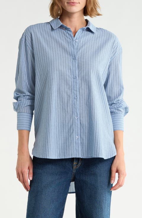 Stripe Cotton Poplin Button-Up Shirt