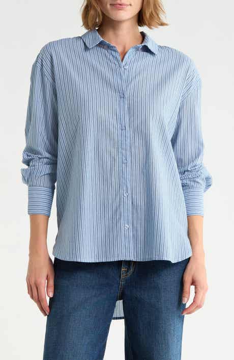 Stripe Cotton Poplin Button-Up Shirt