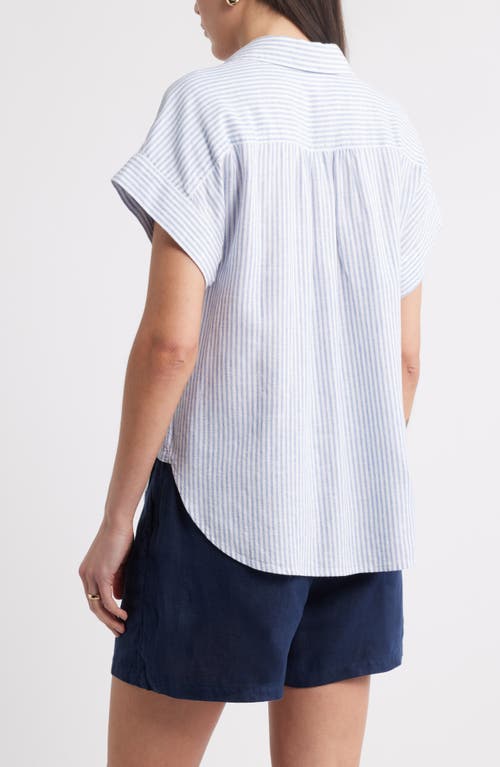 Caslon ® Linen Blend Short Sleeve Button-up Shirt In Blue