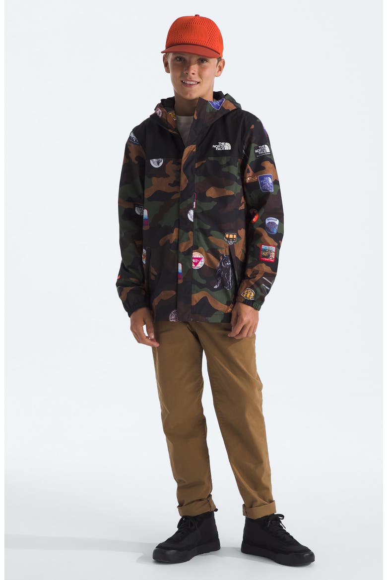 Kids' Antora Waterproof Hooded Rain Jacket, Alternate, color, TNF BLACK TNF PATCH PRINT