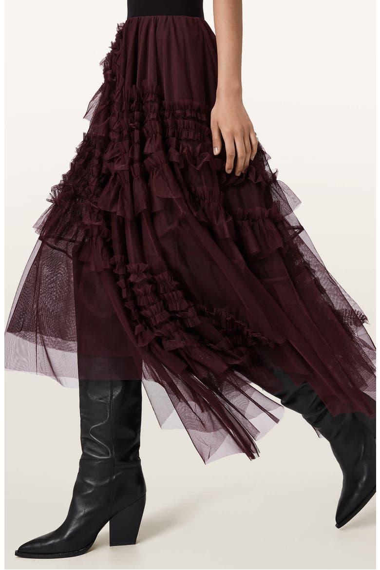 Jen Asymmetric Hem Tulle Skirt, Alternate, color, OXBLOOD RED