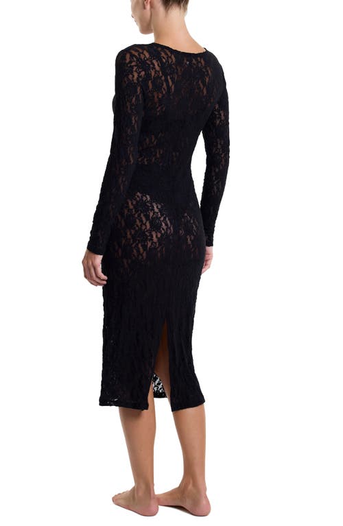 Hanky Panky Signature Long Sleeve Sheer Lace Midi Dress In Black