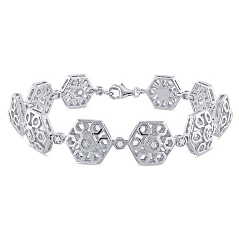 Diamond Hexagon Bracelet Sterling Silver