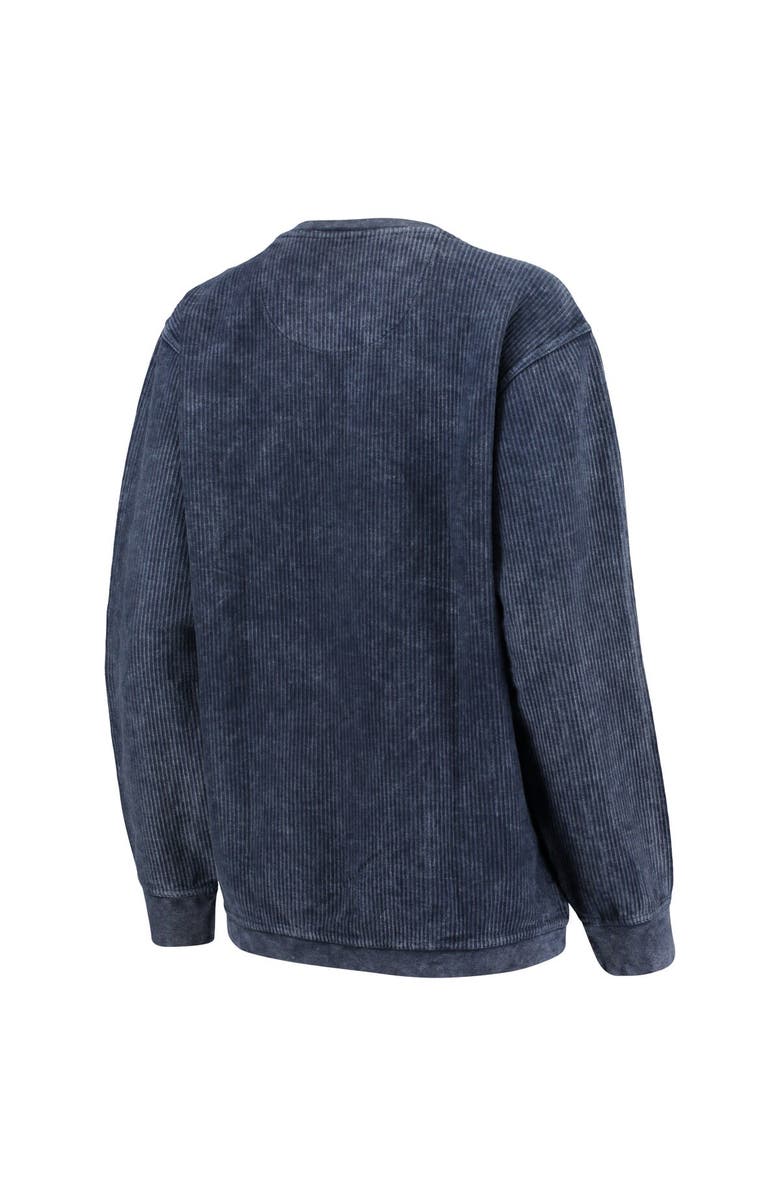 PRESSBOX Women's Pressbox Navy West Virginia Mountaineers Comfy Cord Vintage Wash Basic Arch Pullover Sweatshirt, Alternate, color, Navy