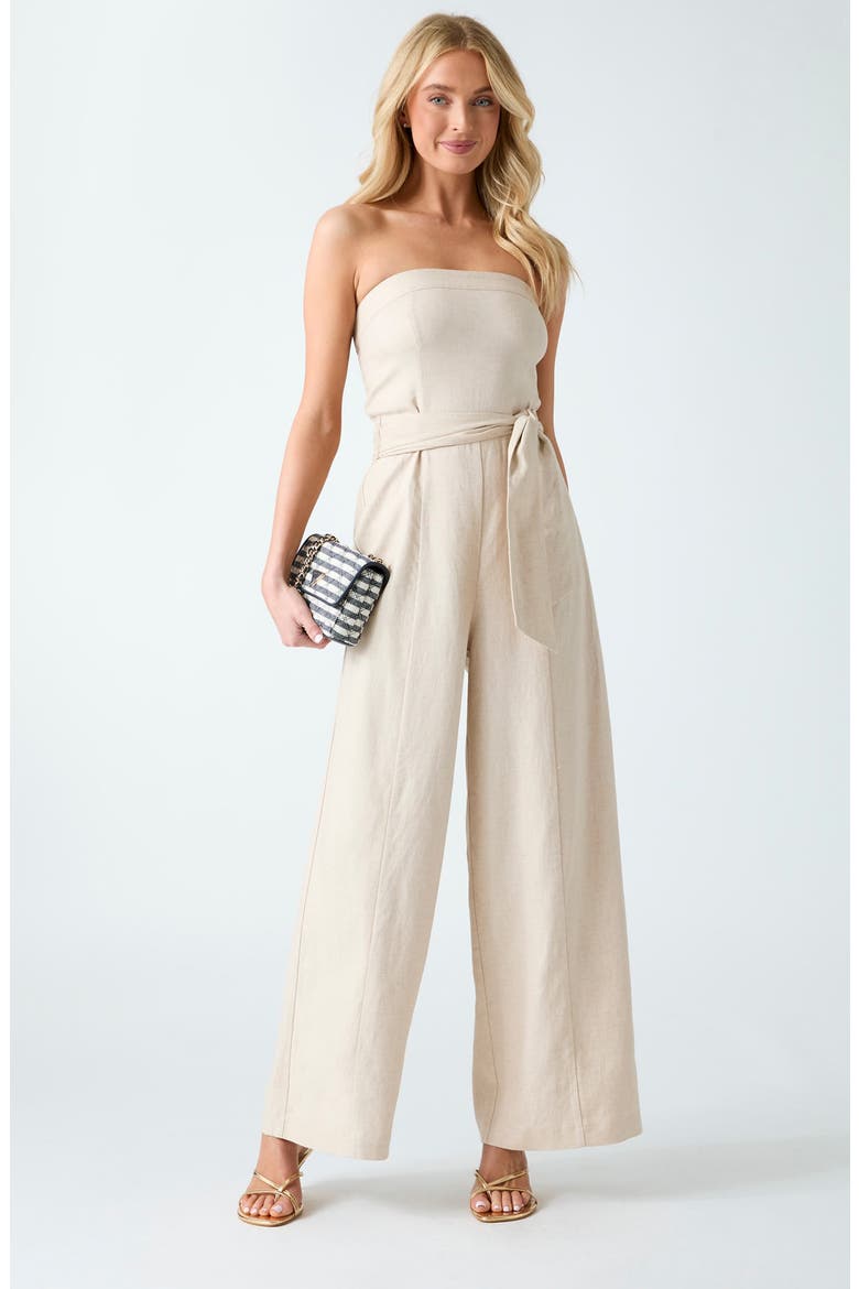 Jackie Strapless Linen Blend Jumpsuit, Alternate, color, BEIGE