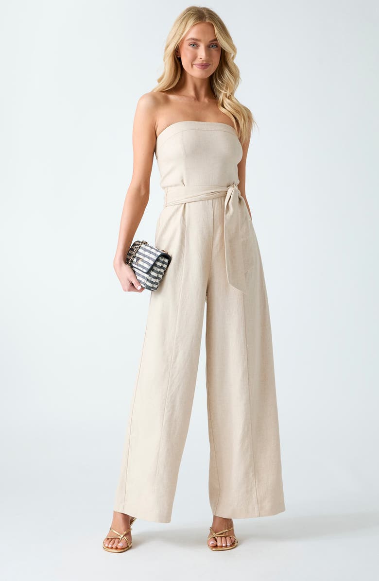 GUESS Jackie Strapless Linen Blend Jumpsuit, Alternate, color, Beige