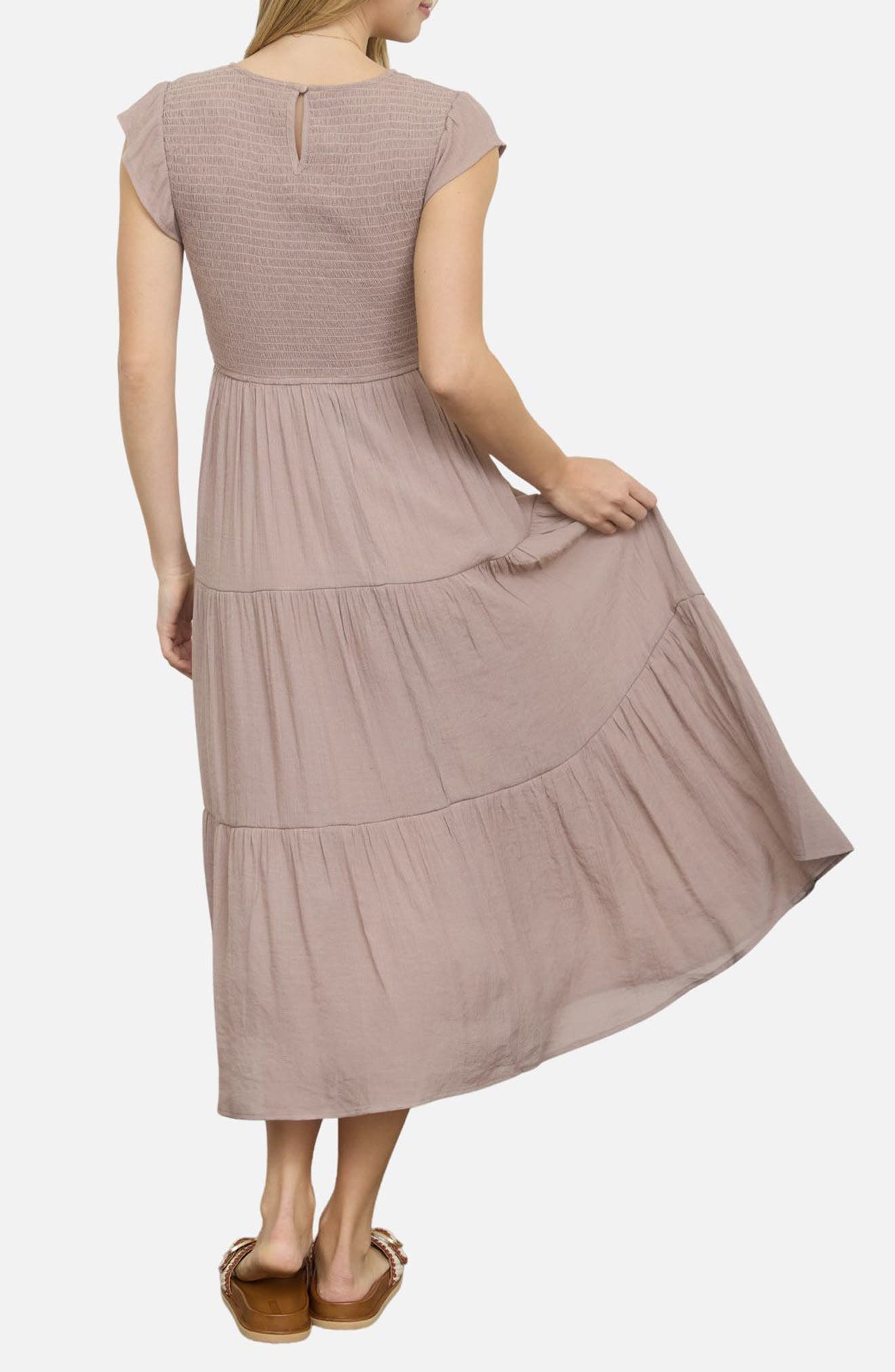 Smocked Cap Sleeve Tiered Midi Dress - image 4