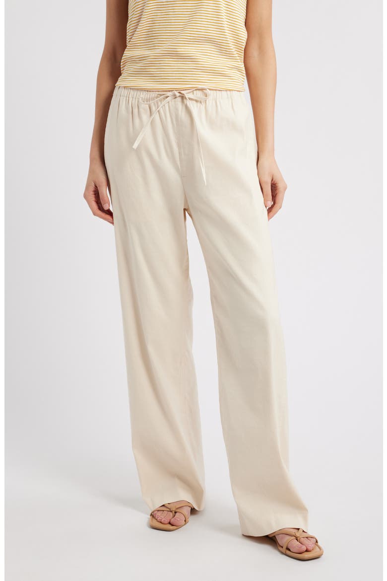 Logan Drawstring Linen Blend Pants, Main, color, IVORY