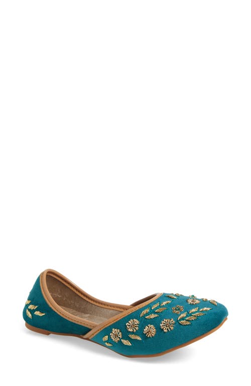Fuchsia Amira Bead & Embroidery Flat In Turquoise