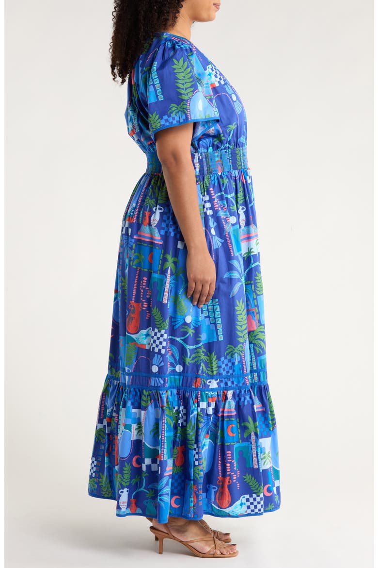 Punta Alta Ordy Tiered Cotton Maxi Dress, Alternate, color, COBALT-COMBO