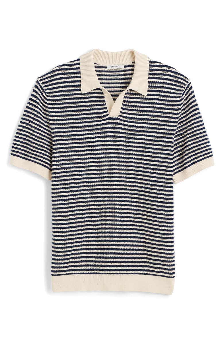 Madewell Pointelle Stitch Single Button Sweater Polo, Alternate, color, Antique Navy