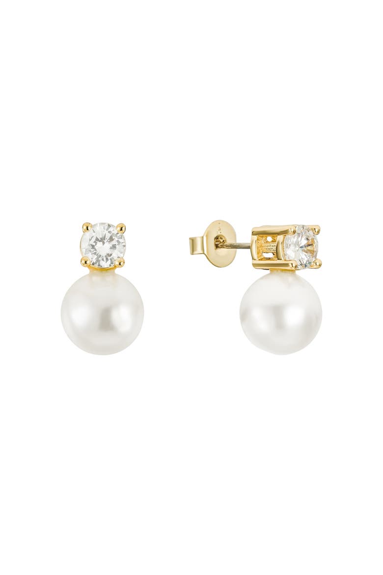 Maven Pearl and Crystal Studs, Main, color, Gold