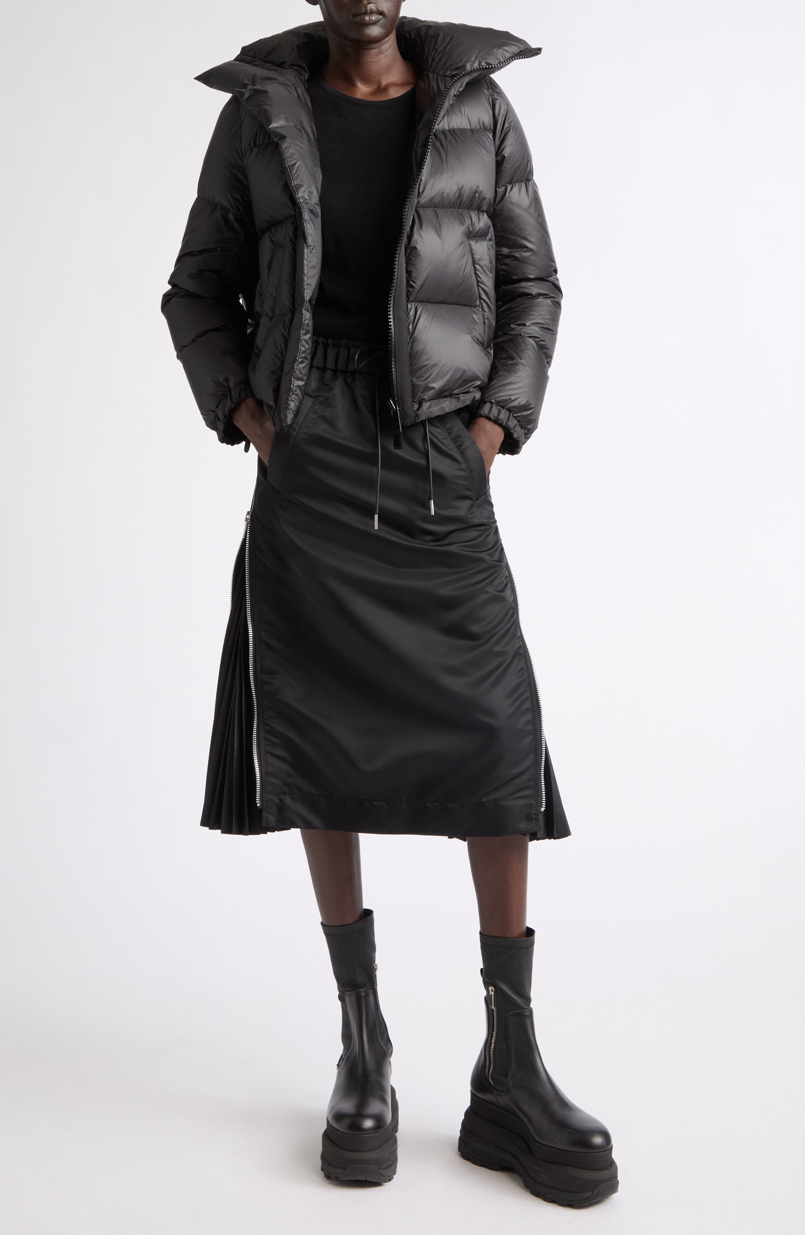 Sacai Nylon Twill Midi Skirt (Women) | Nordstrom