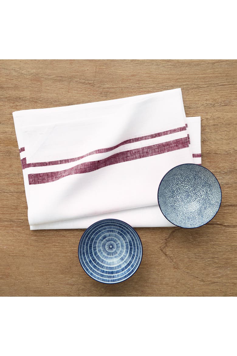Linen Kitchen Towels Set of 2, 17 x 26" - French Stripe, Alternate, color, Burgundy and White
