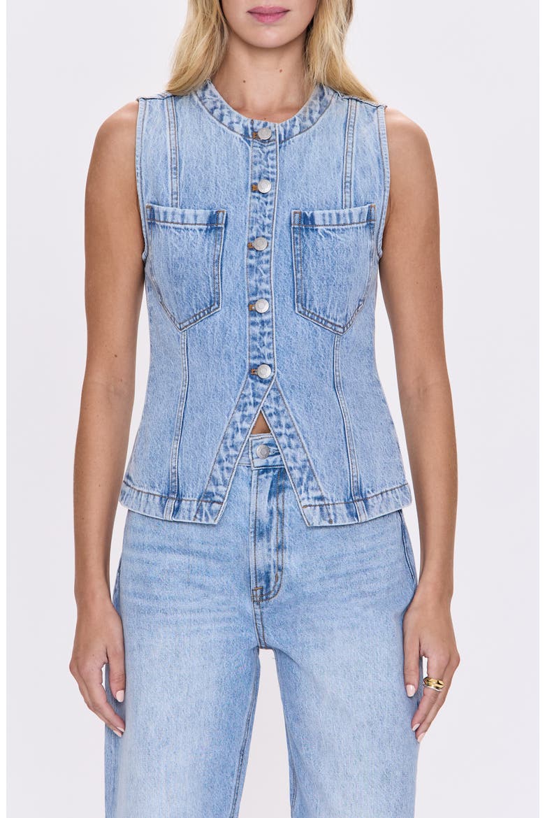 Gia Fitted Collarless Denim Vest, Main, color, GAZE