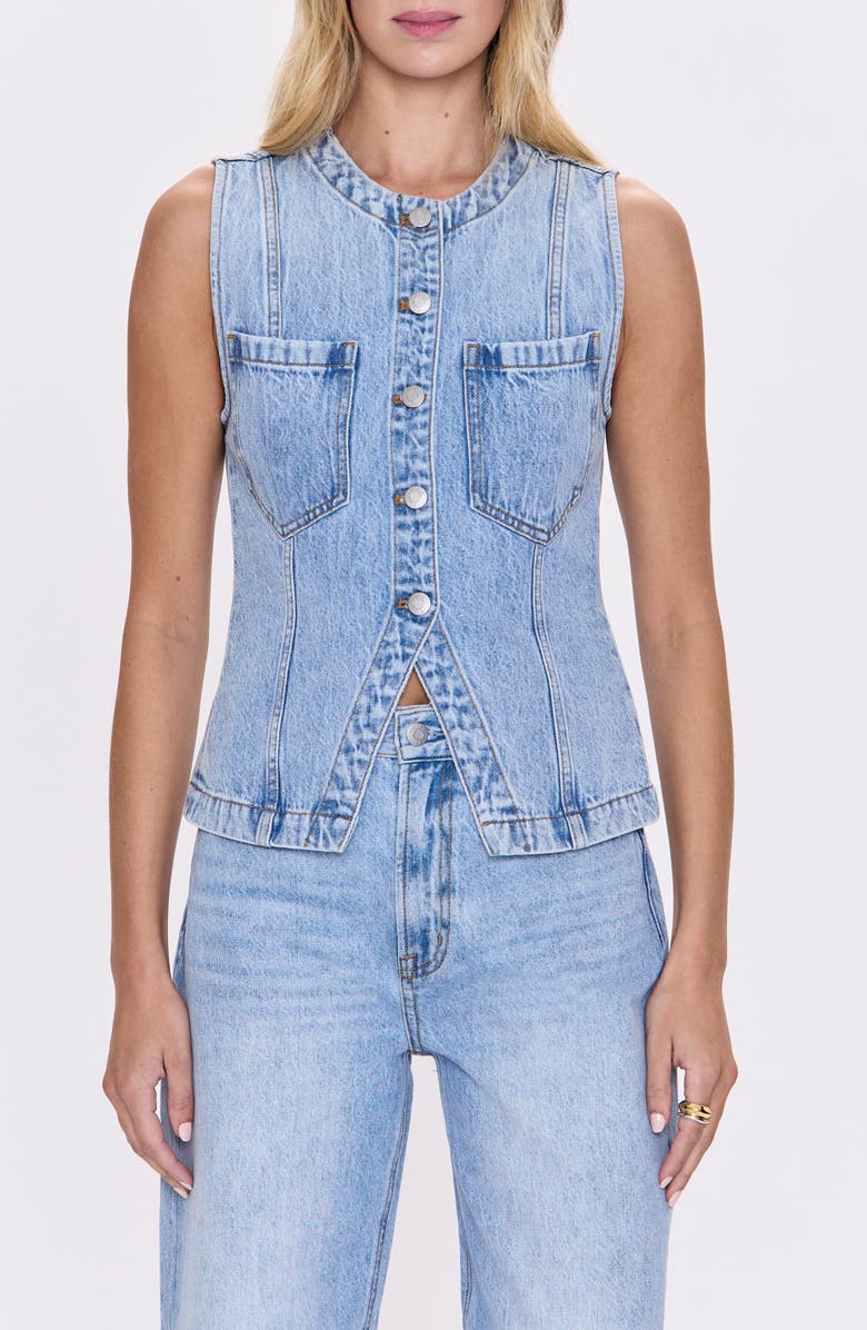 Pistola Gia Fitted Collarless Denim Vest, Main, color, Gaze