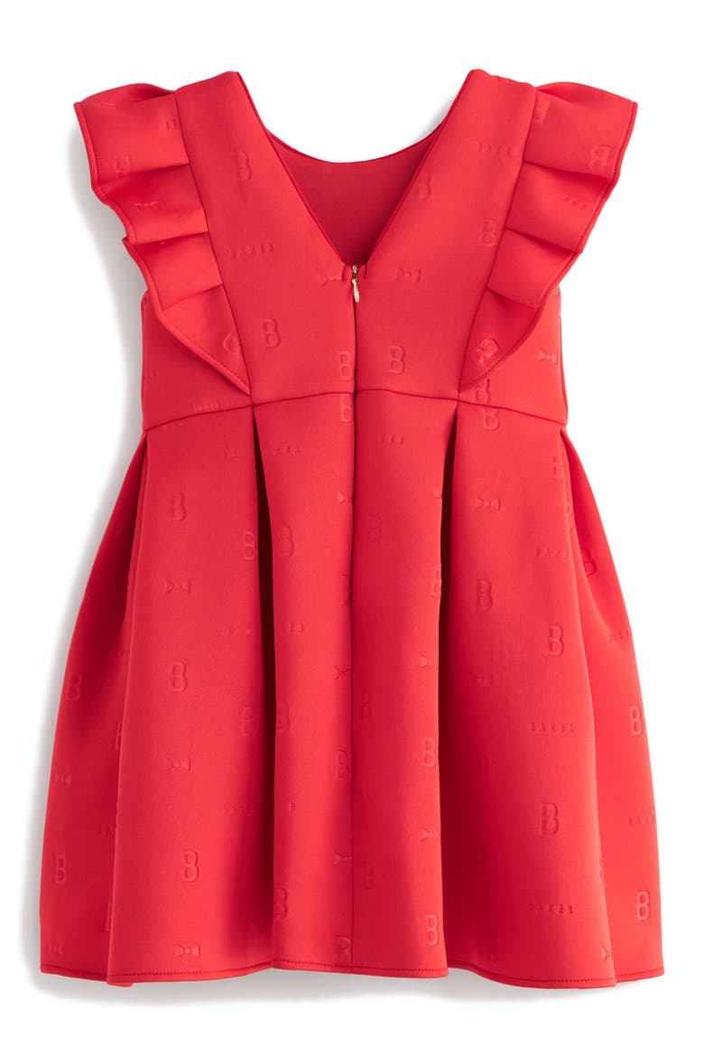 Kids' Ruffle Shoulder Scuba Dress, Alternate, color, RED