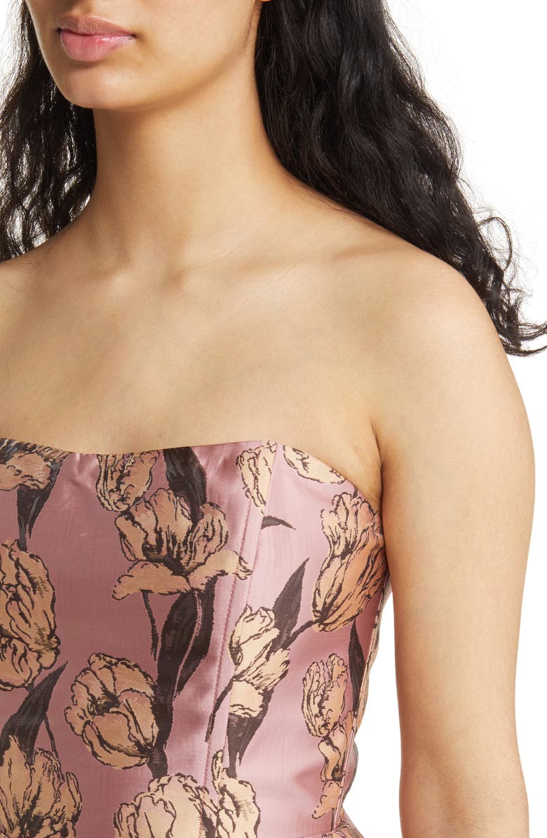 Lulus Gowning Around Floral Jacquard Strapless Trumpet Gown, Alternate, color,