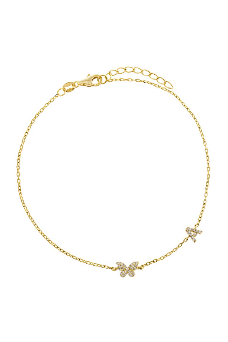 Pavé Butterfly Initial Anklet, Main, color, Gold - H