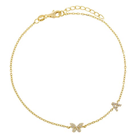 Pavé Butterfly Initial Anklet