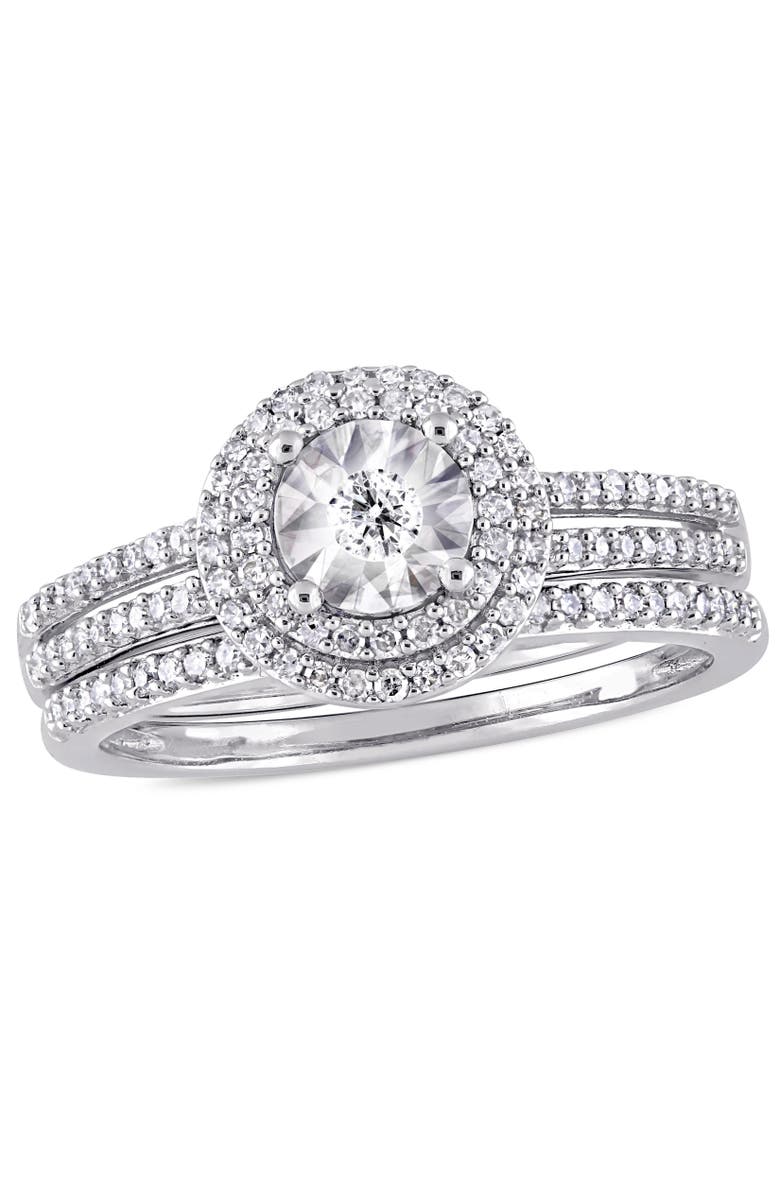 Julianna B. Diamond Halo Split Shank Bridal Ring Set 10k, Main, color, 10K White Gold