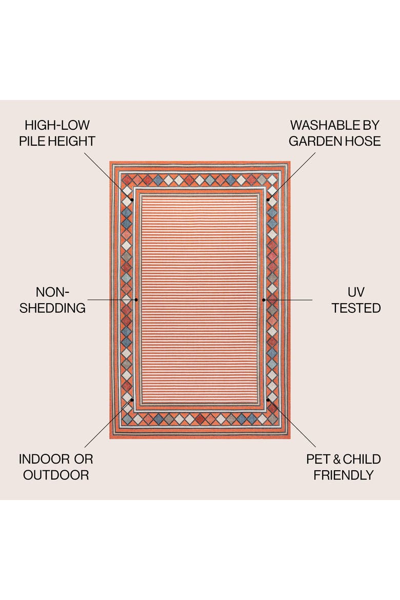Sebastian High-Low Modern Diamond Border Indoor/Outdoor Area Rug, Alternate, color, Orange/Ivory
