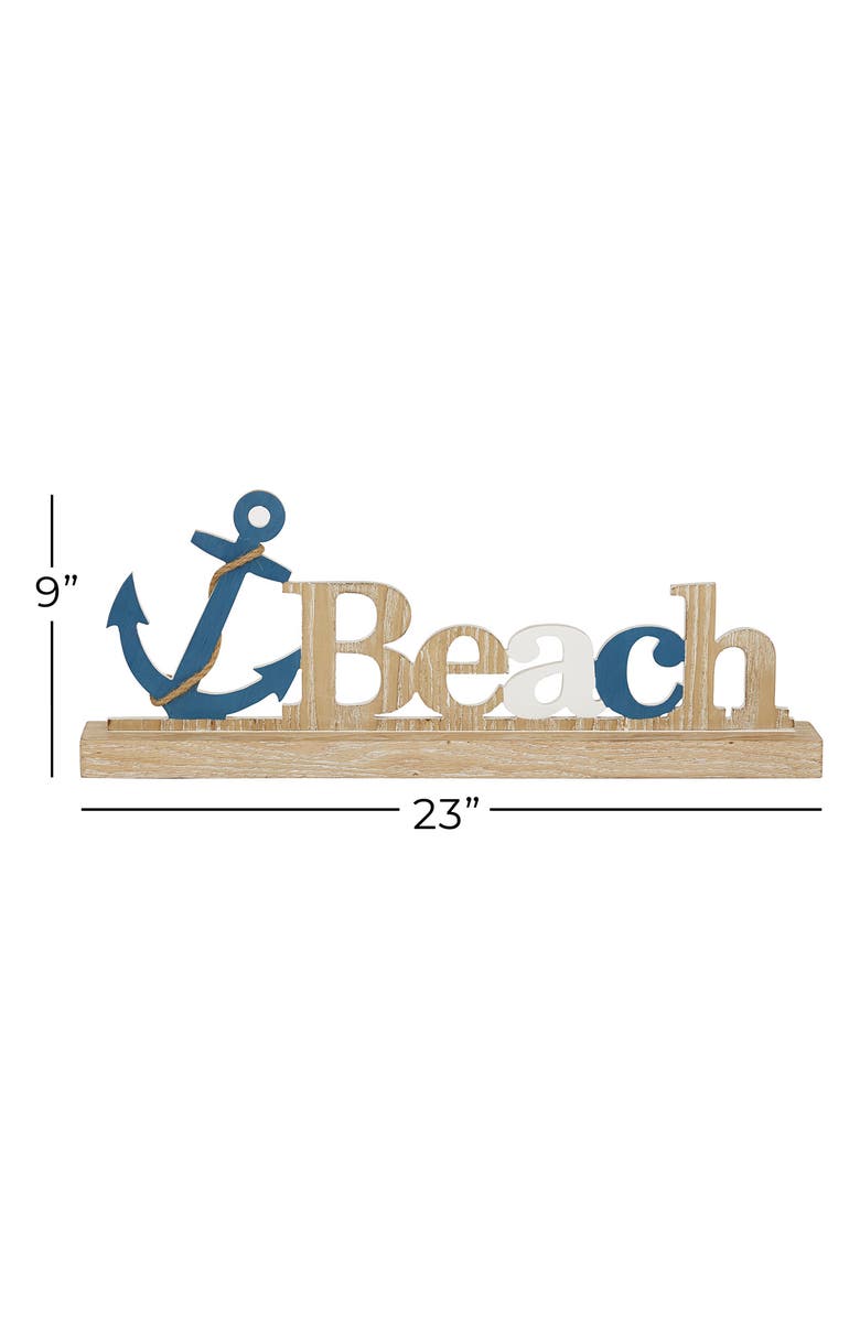 WILLOW ROW Brown Wood Beach Anchor Decorative Sign with Rope Detail, Alternate, color,