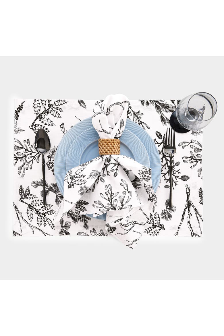 Linen Dinner Napkins Set of 4, 20 x 20" - Winter Forest, Alternate, color, Black/White