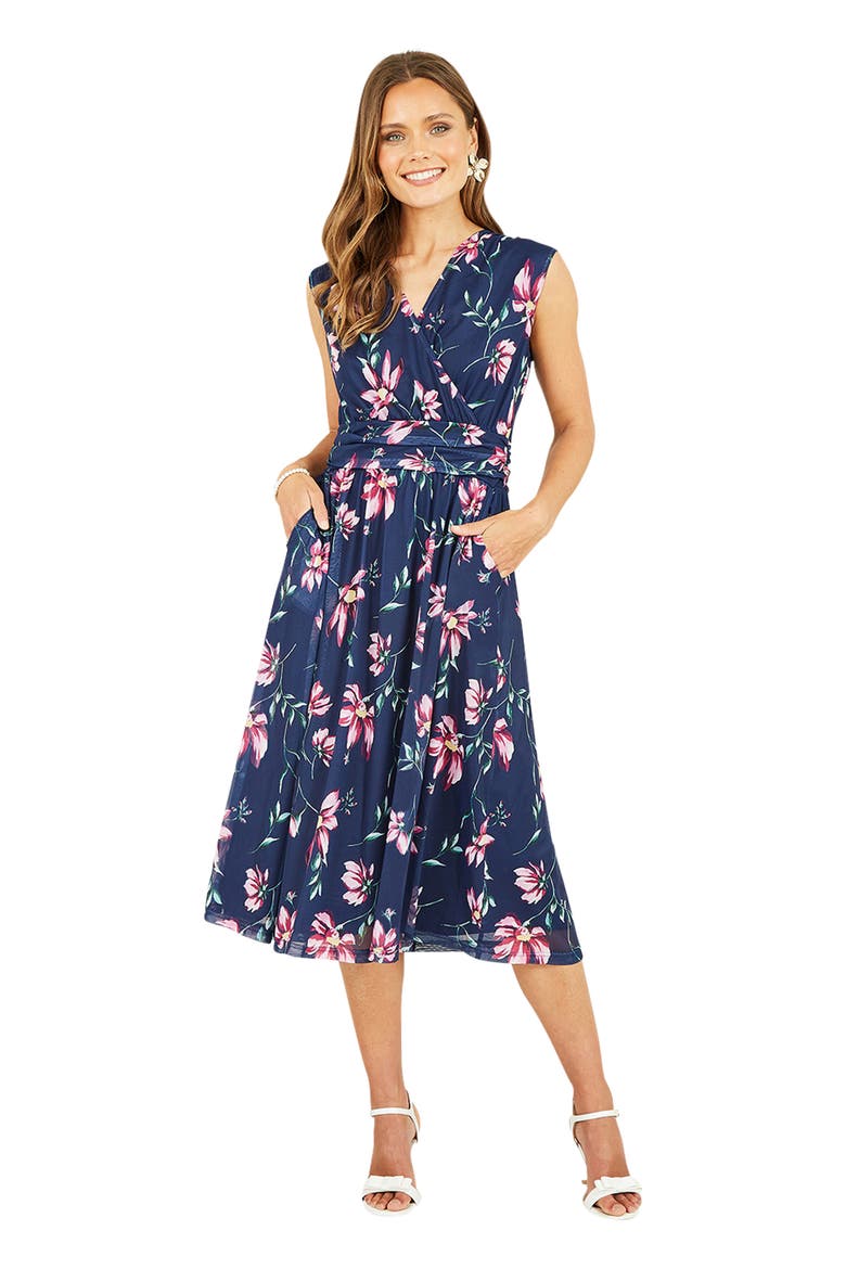 Mesh Stretch Midi Dress, Alternate, color, Navy