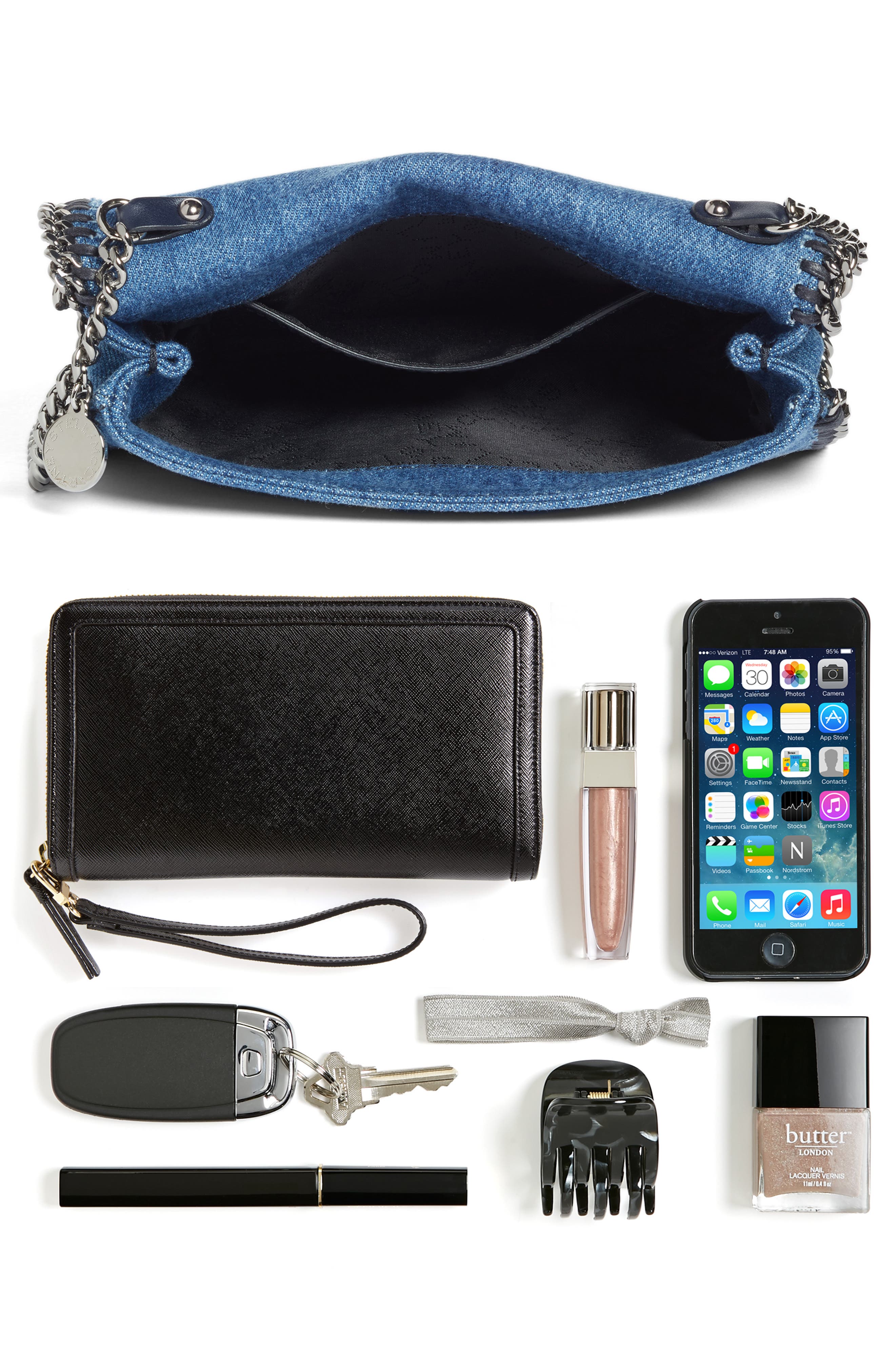 Embroidered Denim Shoulder Bag, Alternate, color, CERULEAN