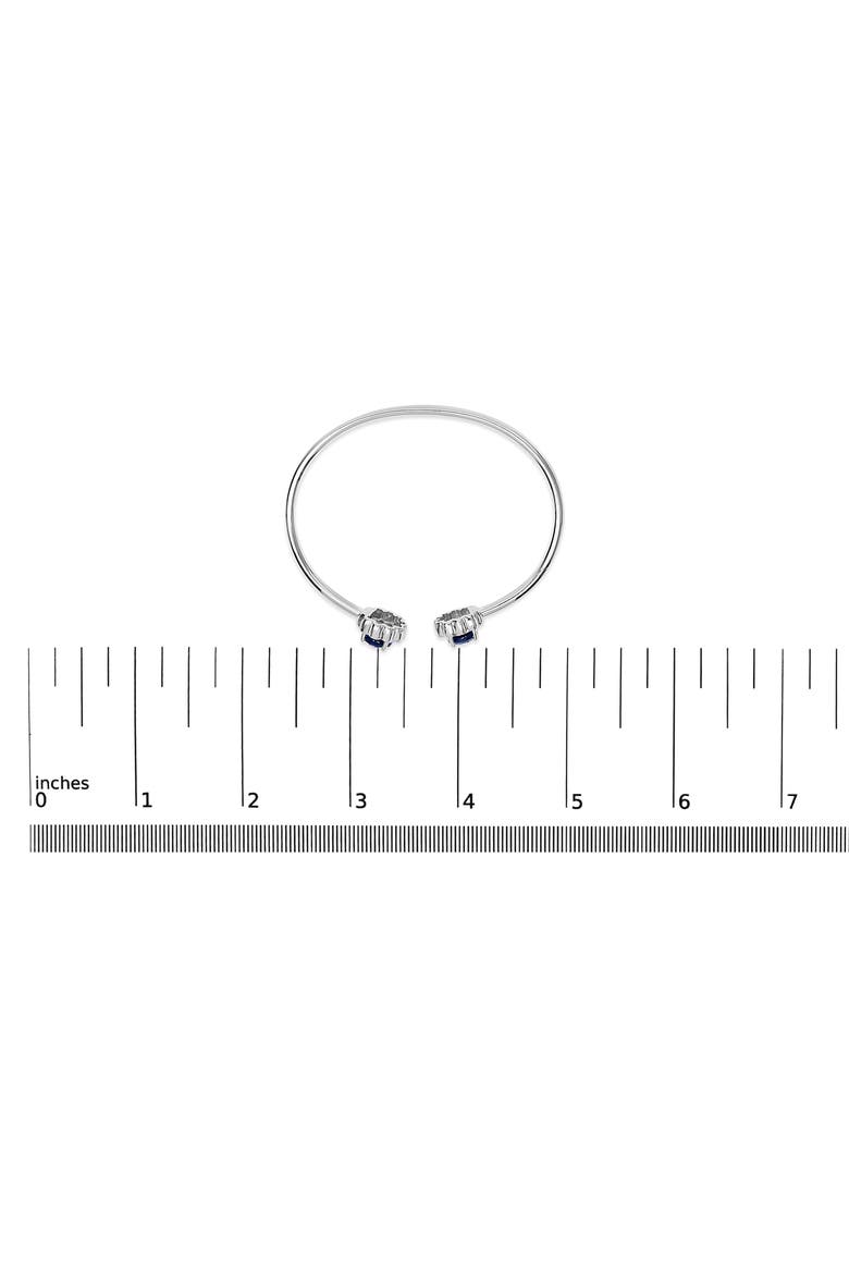 Sterling Silver Diamond Accent Created Blue Sapphire Floral Design Bangle Bracelet, Alternate, color, Silver