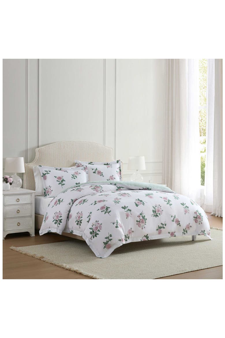 Tea Rose Cotton Sateen Duvet Cover Set, Alternate, color, WHITE/ PEARL PEACH/ PINK CLAY