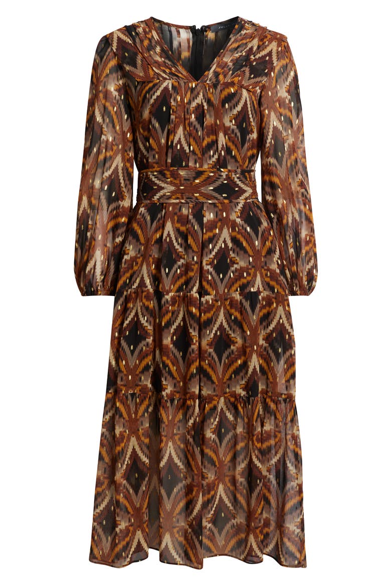Metallic Fleck Abstract Print Long Sleeve Chiffon Dress, Alternate, color, BLACK MULTI