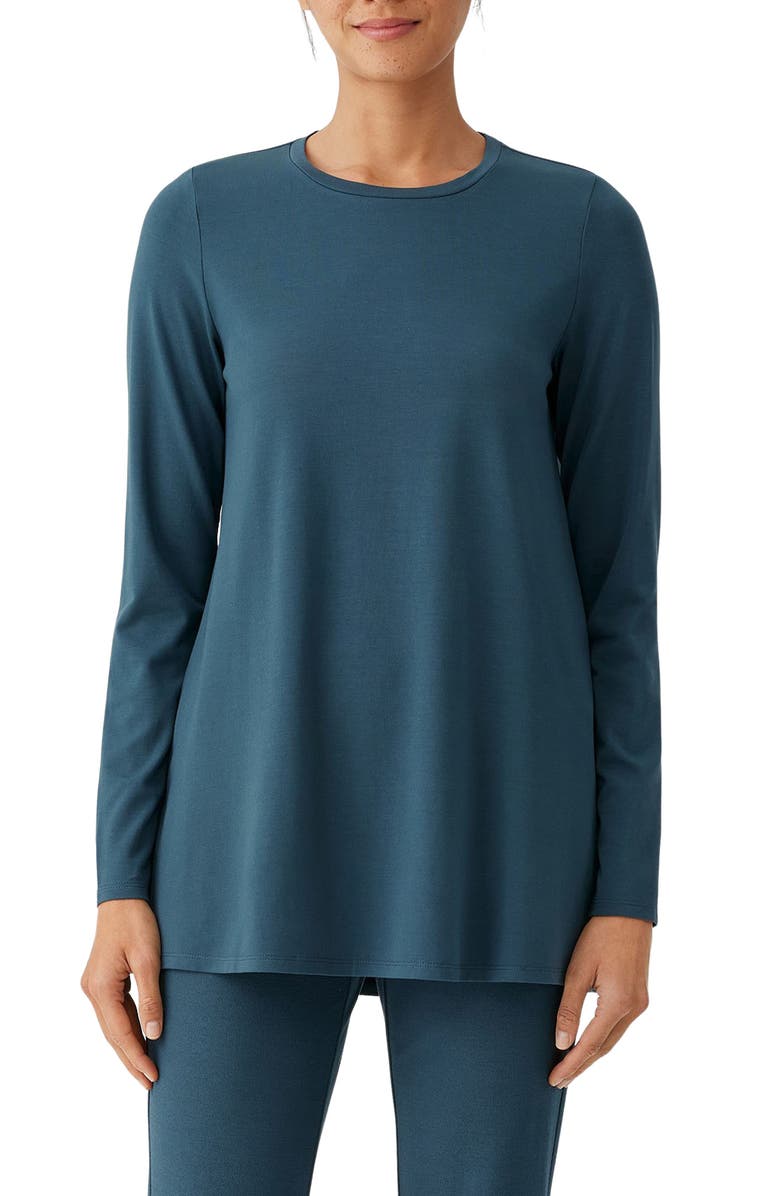 Eileen Fisher Crewneck Long Sleeve Tunic Top, Main, color,