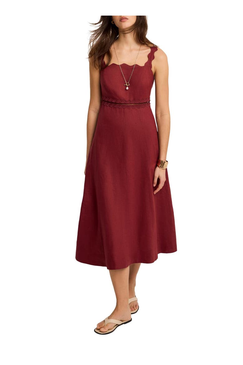 Linen Midi Dress, Main, color, Burgundy