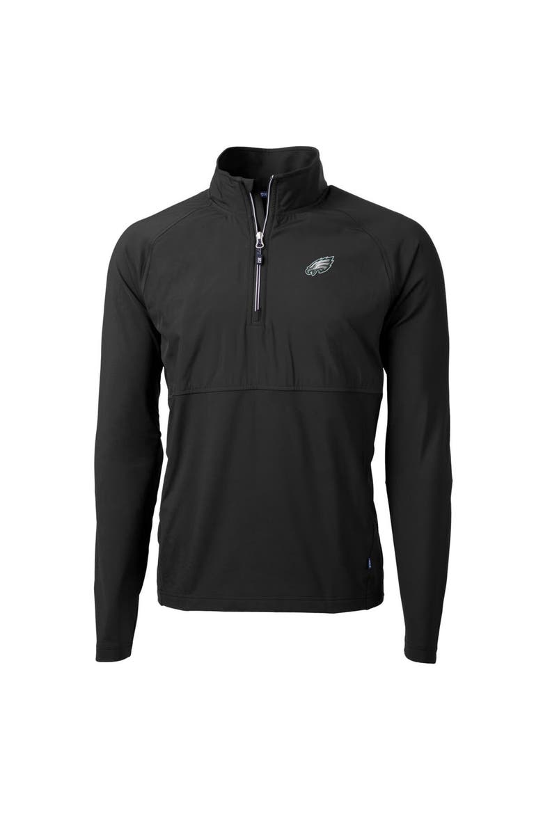 Men's Cutter & Buck Black Philadelphia Eagles Adapt Eco Knit Hybrid Recycled Quarter-Zip Raglan Jacket, Main, color, Black